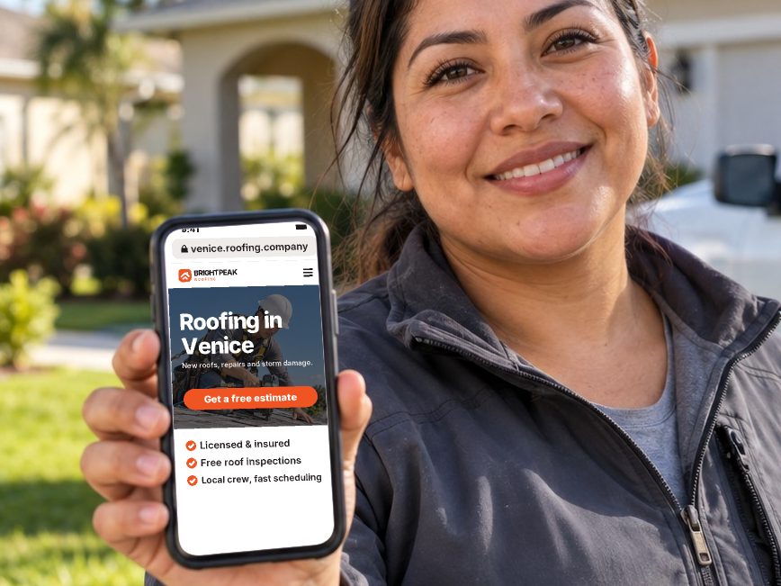 venice.roofing.company open in a phone browser